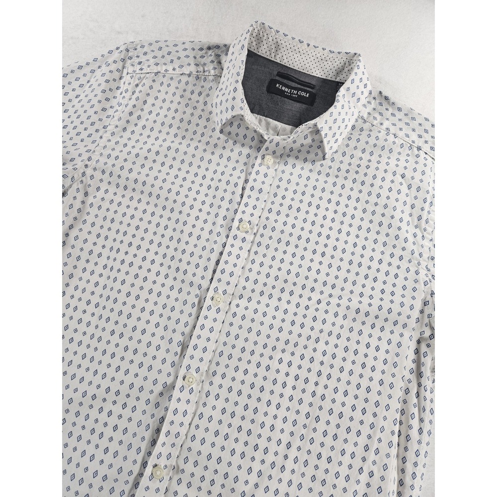 Kenneth Cole Reaction Short Sleeve Casual Shirt Mens M Blue White Button Up